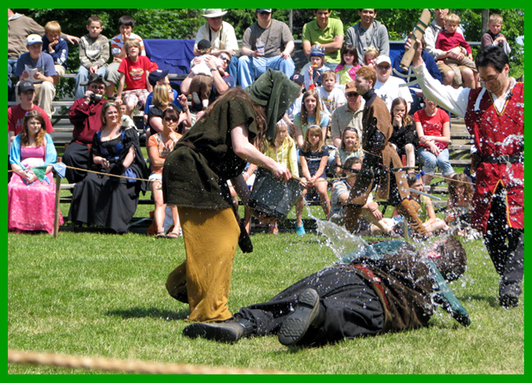 Crispin revives his friend by dumping the bucket full of water on him